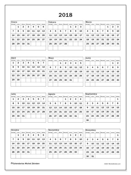 Calendario 2018 para imprimir  Johannes  D