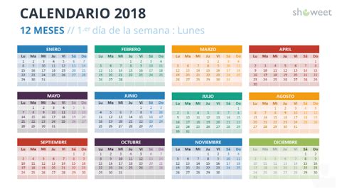 Calendario 2018 para PowerPoint  Español