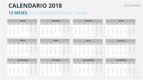 Calendario 2018 para PowerPoint  Español