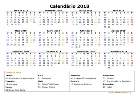 Calendário 2018 | WikiDates.org