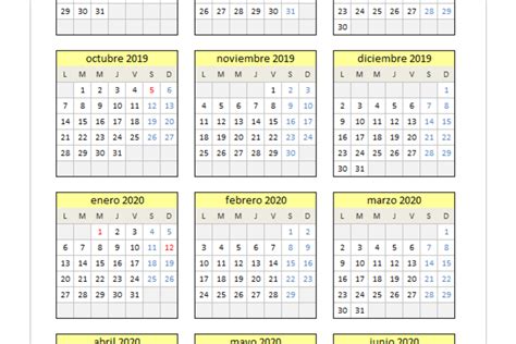 Calendario 2019/2020 en Excel   PlanillaExcel.com