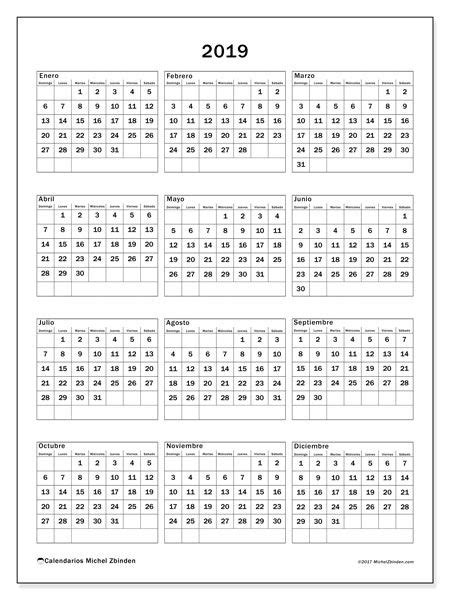 Calendario 2019  36DS  | Almanaques para imprimir ...