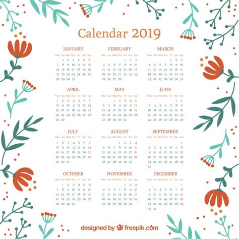 Calendario 2019 con elementos florales | Descargar ...