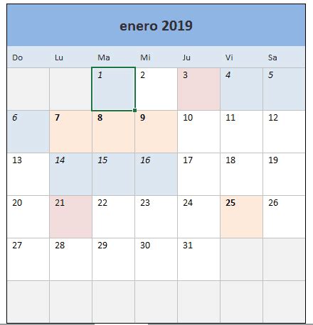 Calendario 2019 Excel   Blog Aplica Excel Contable