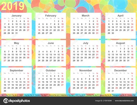 Calendario 2019 Fondo Con Círculos Colores Cada Mes ...