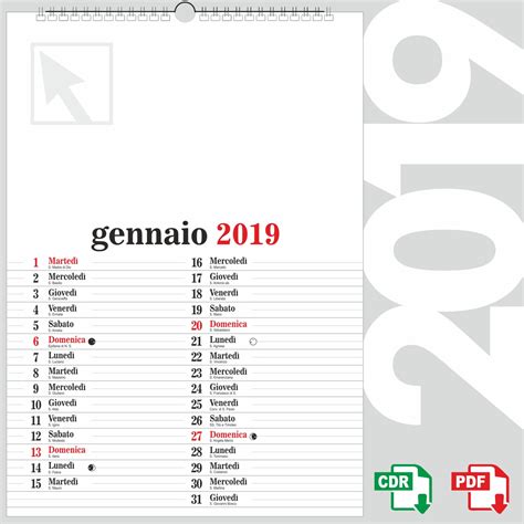 Calendario 2019 mensile