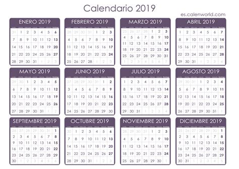 Calendario 2019 para imprimir | Almanaque 2019 para imprimir