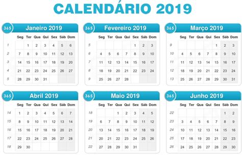 Calendário 2019 【COM FERIADOS 2019】 | Calendário 2019