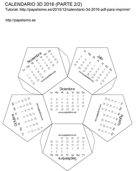 Calendario 3D 2016  pdf para imprimir    PAPELISIMO