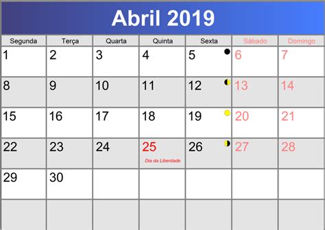 Calendário abril 2019 printable PDF | abc calendario.pt
