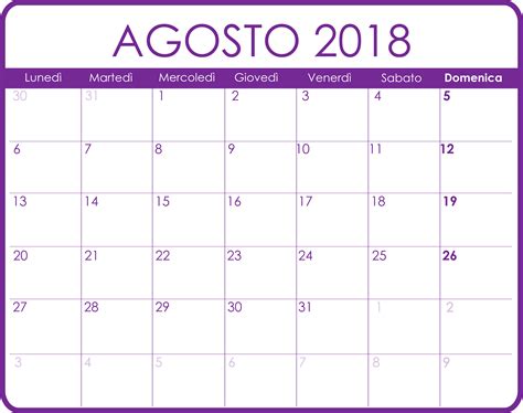 Calendario Agosto 2018, Calendario Agosto 2018 PDF Word ...