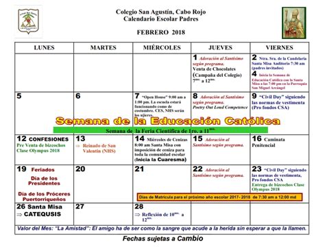 Calendario Año Escolar 2017 – 2018 | Colegio San Agustín ...