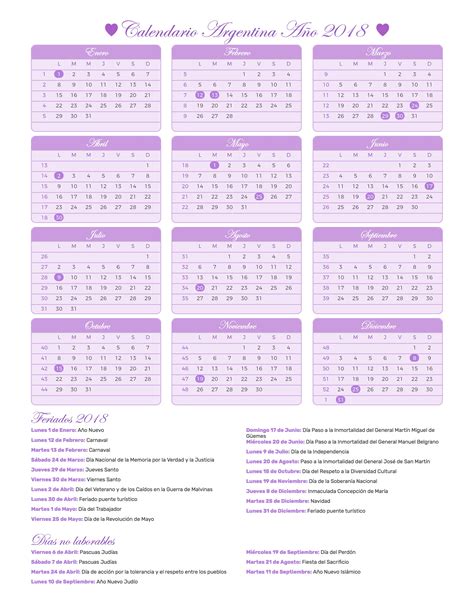 Calendario Argentina Año 2018 | Feriados