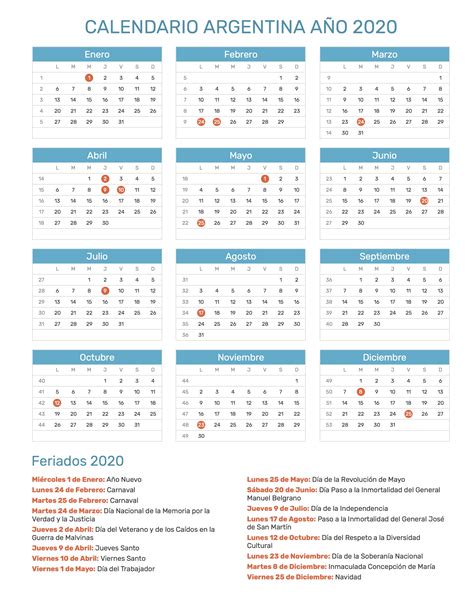 Calendario Argentina año 2020 | Feriados