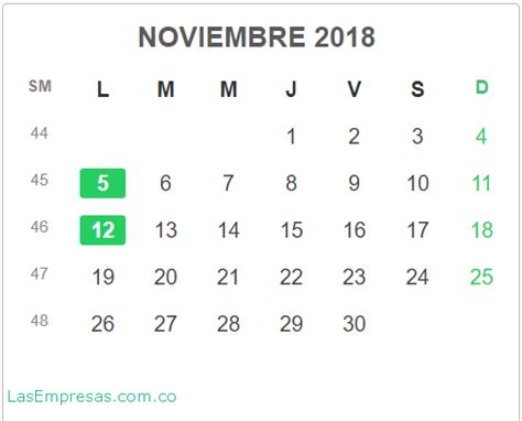 Calendario Colombia 2018   Las Empresas