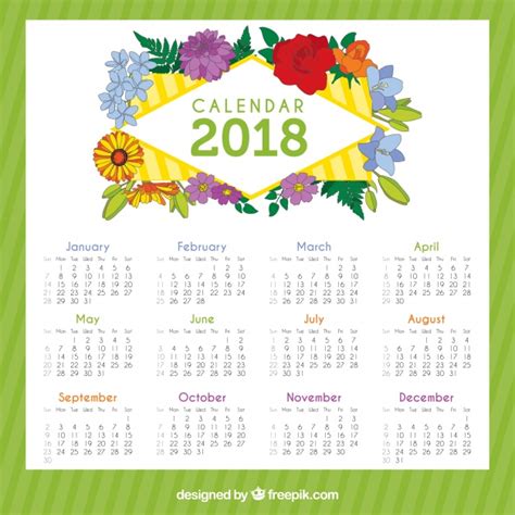 Calendario de 2018 con flores bonitas | Descargar Vectores ...
