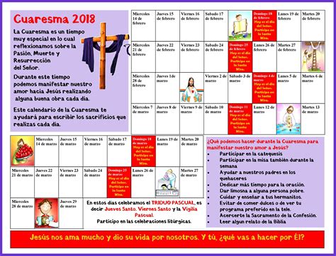 Calendario de Cuaresma 2018   Delegación Episcopal de ...