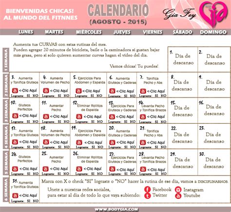 Calendario De Entrenamiento | Body By Gia | Plan de ...