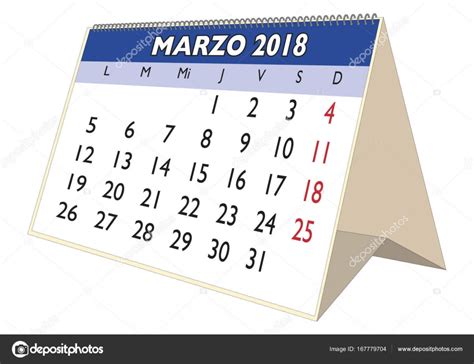 Calendario de escritorio marzo de 2018 en españolas de ...