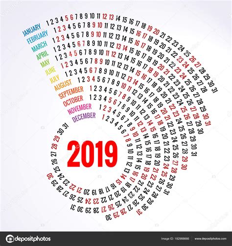 calendário de impressão modelo espiral calendário 2019 ...