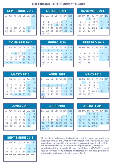 Calendario de la Universidad de Zaragoza 2017 2018