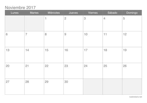 Calendario de noviembre de 2017 | 2019 2018 Calendar ...