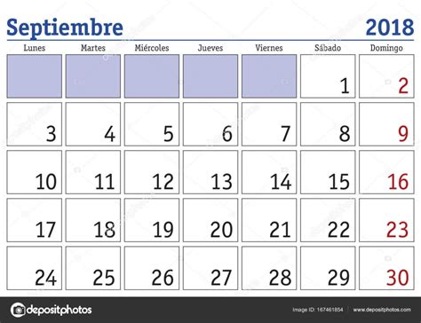 Calendario de pared de septiembre 2018 Español — Vector de ...
