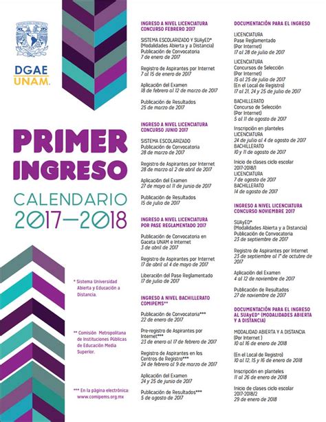Calendario de Primer Ingreso   UNAM