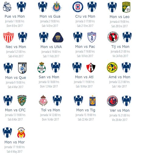 Calendario de Rayados Monterrey Clausura 2017 futbol ...