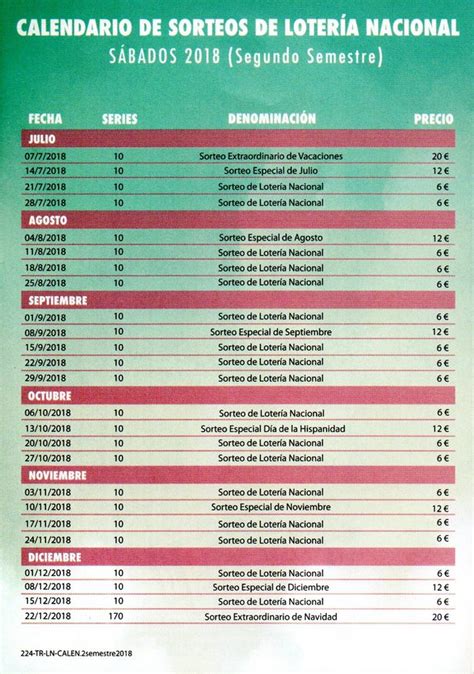 Calendario de Sorteos y programa de premios de Lotería ...