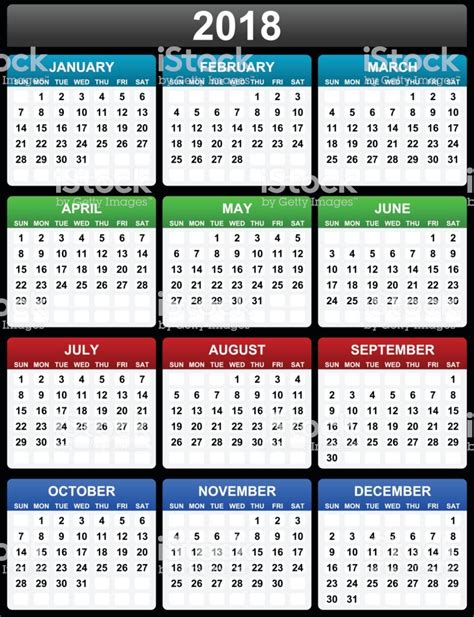Calendario De Vector Simple Año 2018 Editable En Eps 10 El ...