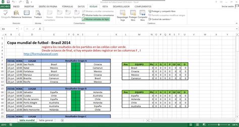 Calendario del mundial en excel   brasil 2014 – Formulas Excel
