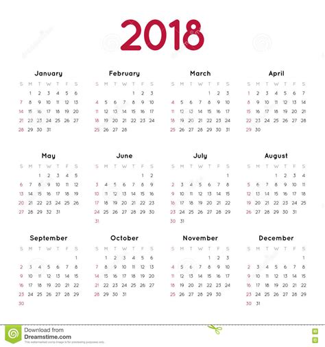 Calendario Di Vettore Per 2018 Illustrazione Vettoriale ...