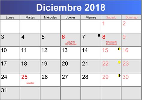 Calendario diciembre 2018 imprimible PDF | abc calendario.es