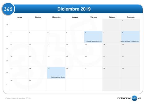 Calendario diciembre 2019
