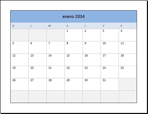 Calendario Enero 2014 en Excel   Calendario Para Imprimir ...