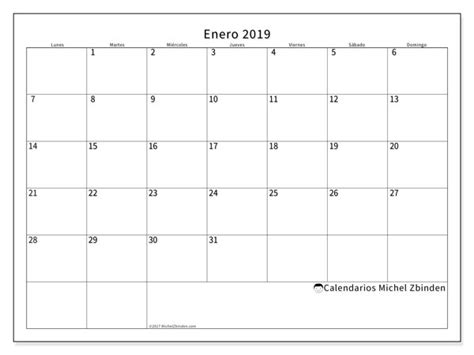 Calendario enero 2019  53LD