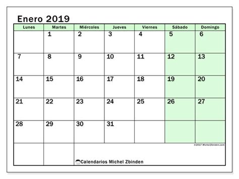 Calendario enero 2019  60LD