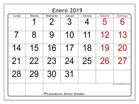 Calendario enero 2019  62LD