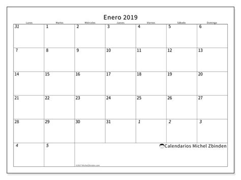 Calendario enero 2019  70LD