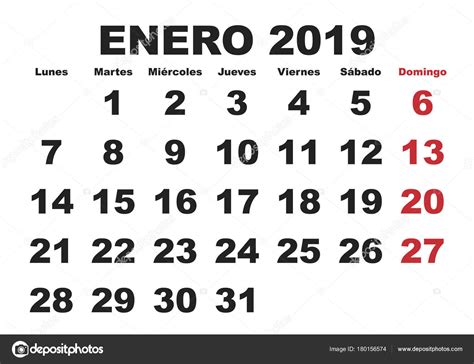 Calendario Enero 2019 Para Imprimir Gratis