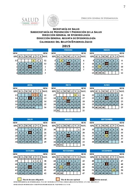 Calendario epidemiologico y de efemerides Mexico 2015