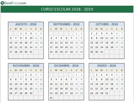Calendario Escolar 2018 2019 en excel para imprimir ...