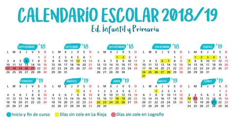 Calendario Escolar 2018/2019  para imprimir