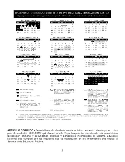 Calendario escolar 2018 – 2019 oficiales de 195, 185 y 200 ...