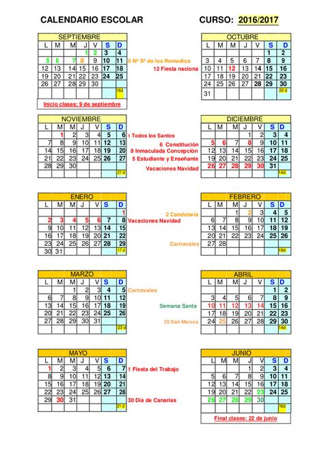 Calendario Escolar | CEIP Francisca Santos Melian