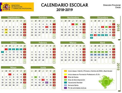 Calendario escolar Ceuta 2018 2019: fechas de festivos en ...