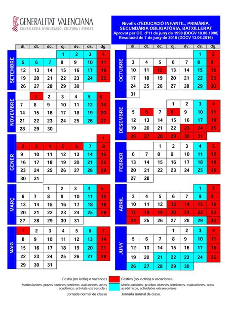 Calendario Escolar Comunidad Valenciana