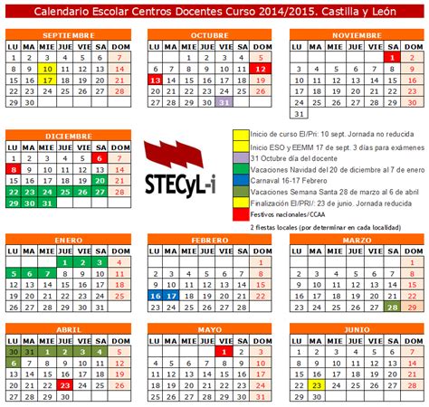 Calendario Escolar curso 2014 2015   Stecyl i