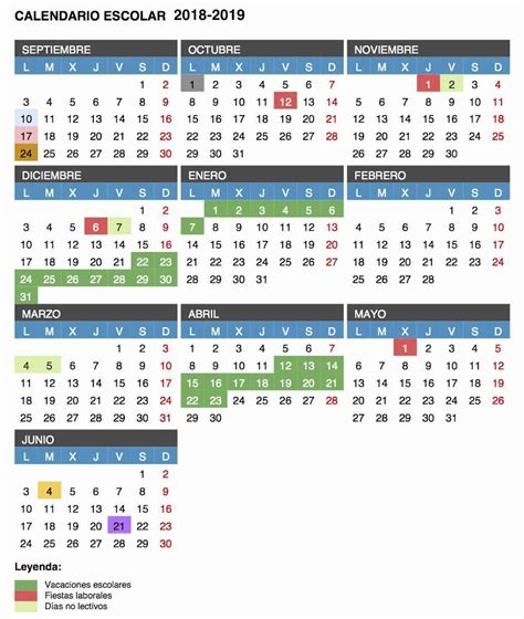 Calendario Escolar Curso 2018 2019